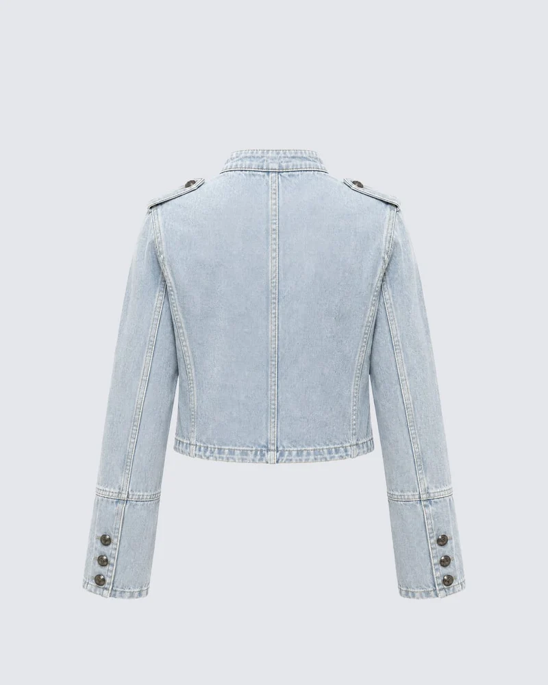 American-Style Metal Ribbed Button Retro Washed Jacket