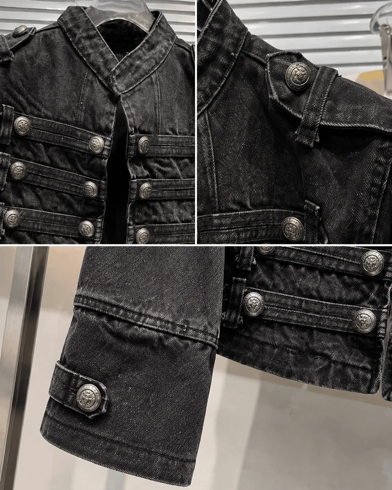 American-Style Metal Ribbed Button Retro Washed Jacket