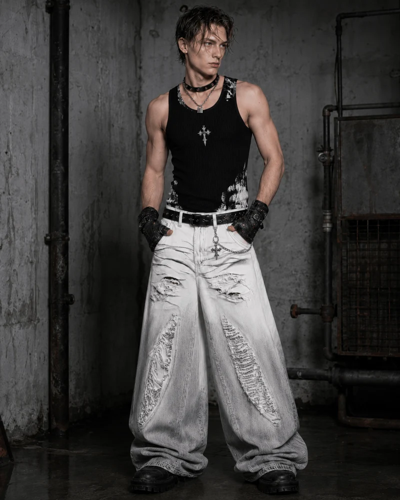 KIIKIO Wasteland Distressed Scimitar Jeans