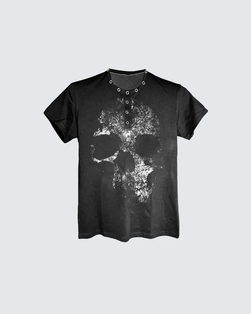 KIIKIO Dark Street Metal-Decorated Crew Neck Tee