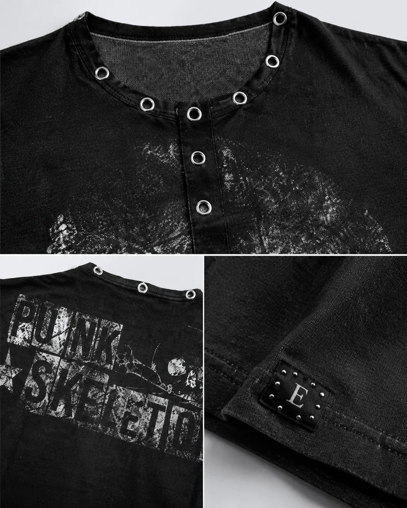 KIIKIO Dark Street Metal-Decorated Crew Neck Tee