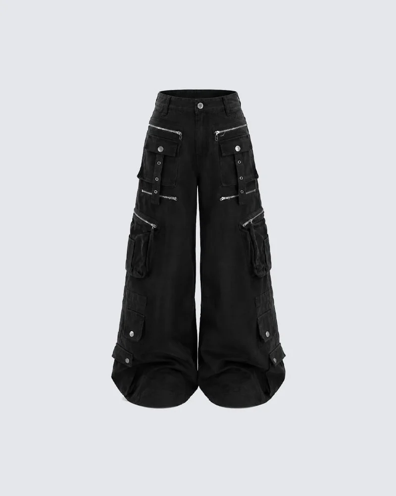 KIIKIO Utility Zipper Cargo Wide-Leg Pants