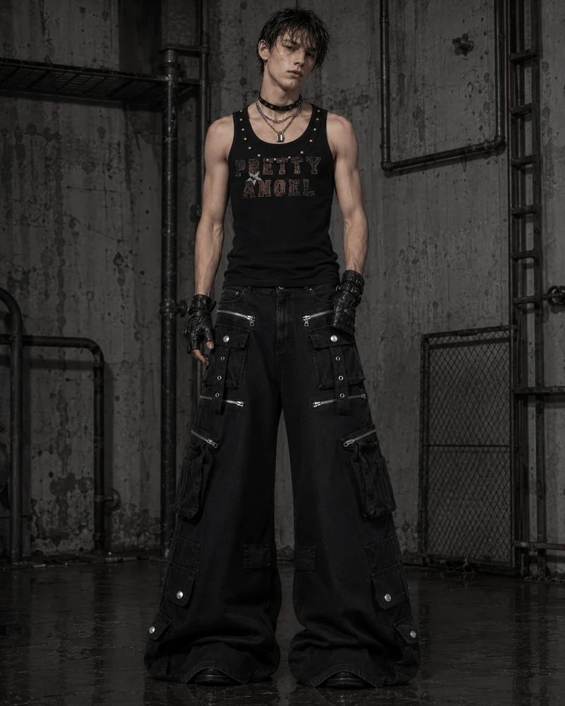 KIIKIO Utility Zipper Cargo Wide-Leg Pants