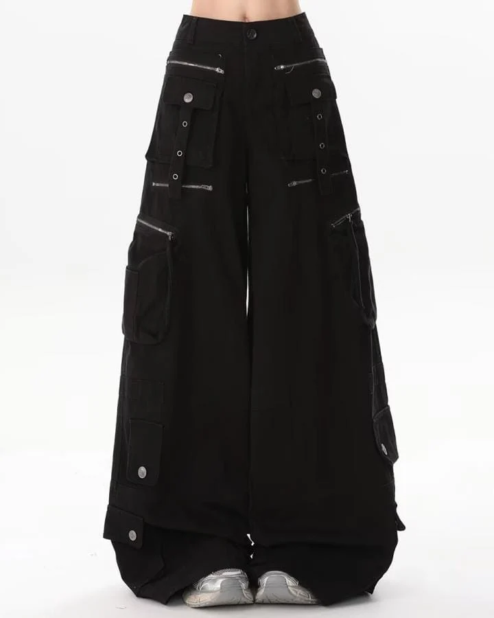 KIIKIO Utility Zipper Cargo Wide-Leg Pants