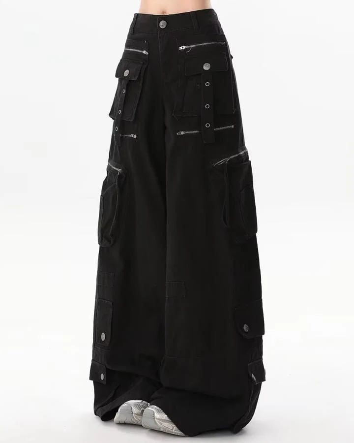 KIIKIO Utility Zipper Cargo Wide-Leg Pants