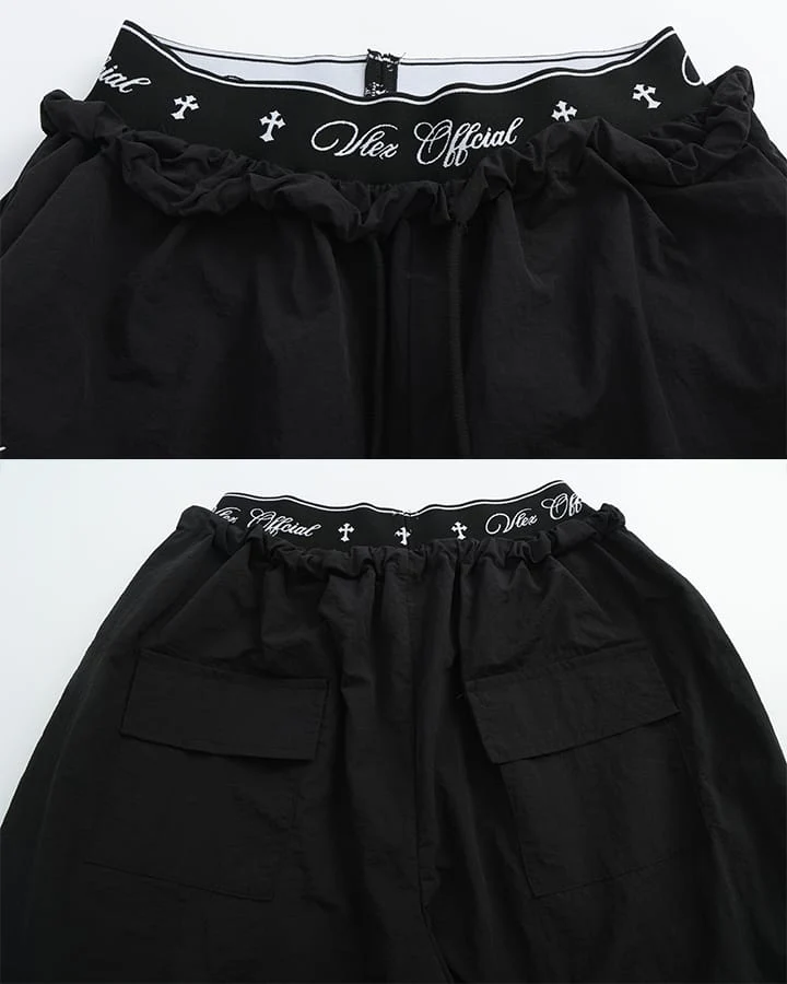 KIIKIO Retro Cross-Waistband Parachute Pants