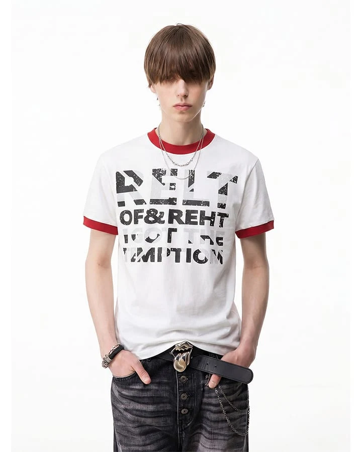 American Vintage Contrast Ringer Graphic T-Shirt New