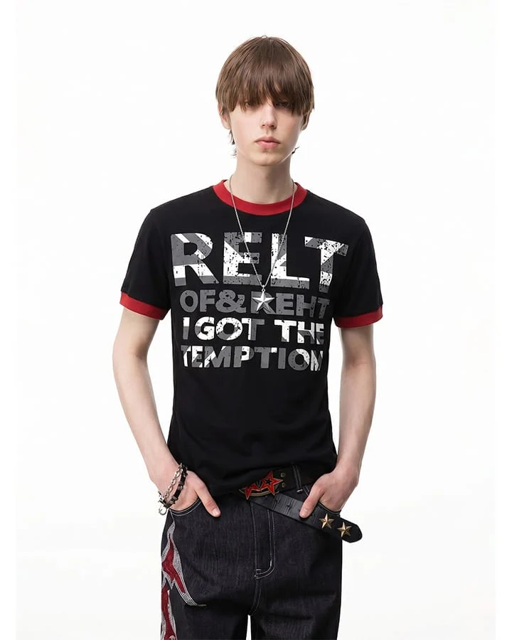 American Vintage Contrast Ringer Graphic T-Shirt New
