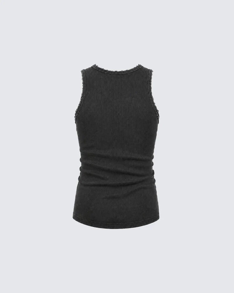 KIIKIO Vintage Washed Henley Neck Slim Fit Ribbed Tank Top