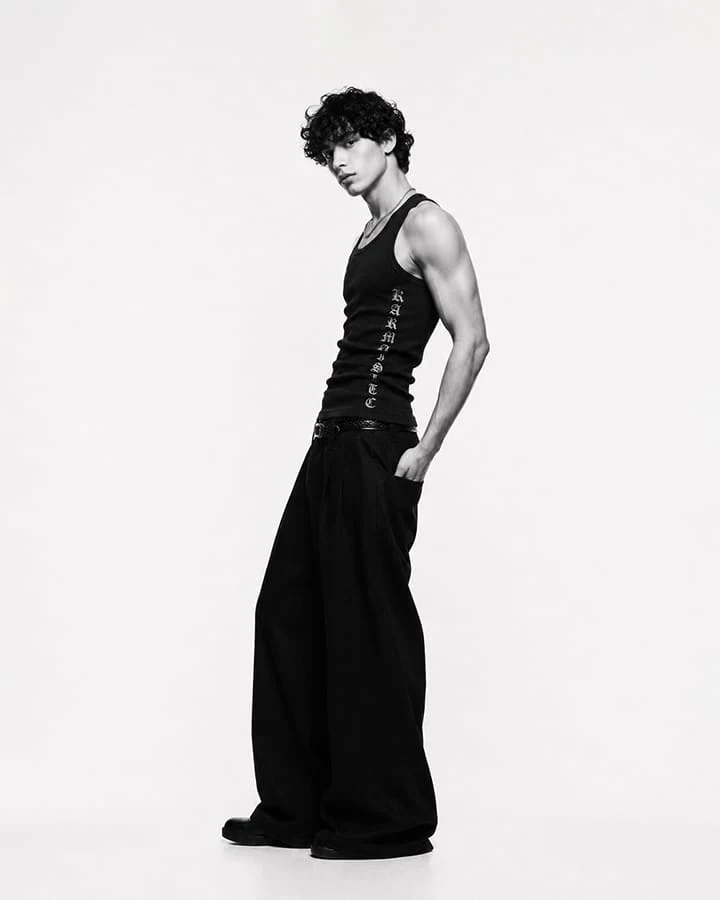 KIIKIO Gothic Cross Embroidered Slim Fit Ribbed Tank Top