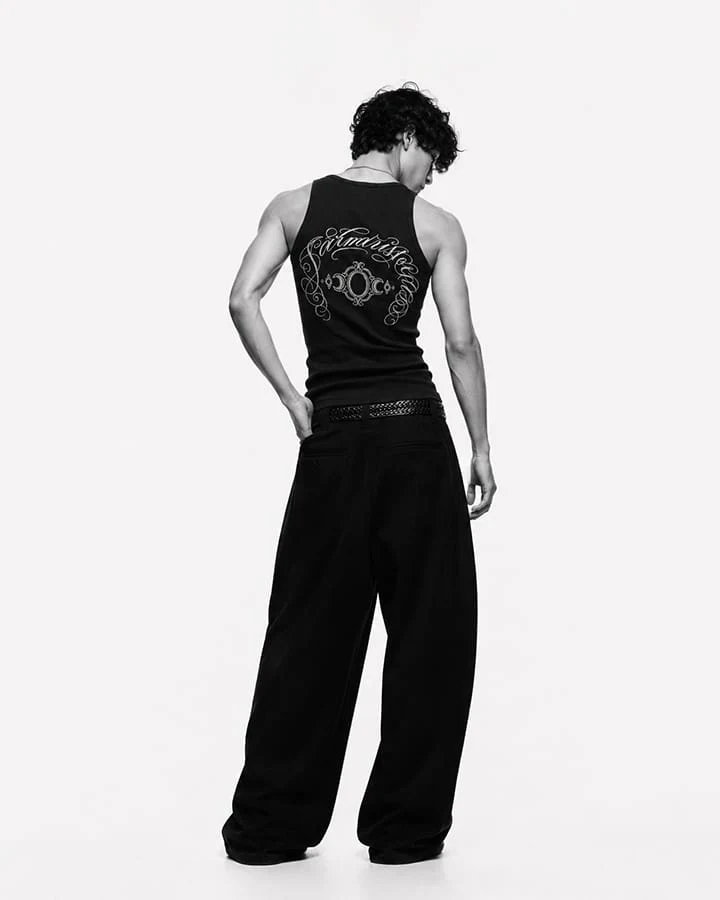 KIIKIO Gothic Cross Embroidered Slim Fit Ribbed Tank Top