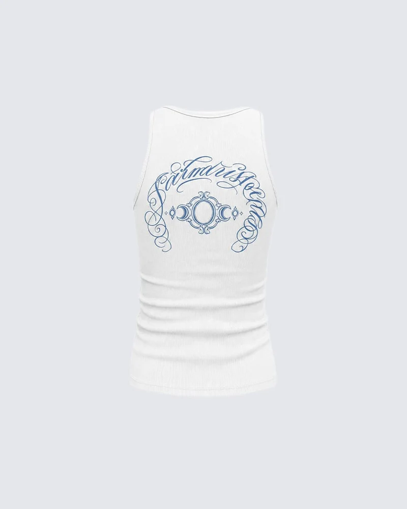 KIIKIO Gothic Cross Embroidered Slim Fit Ribbed Tank Top