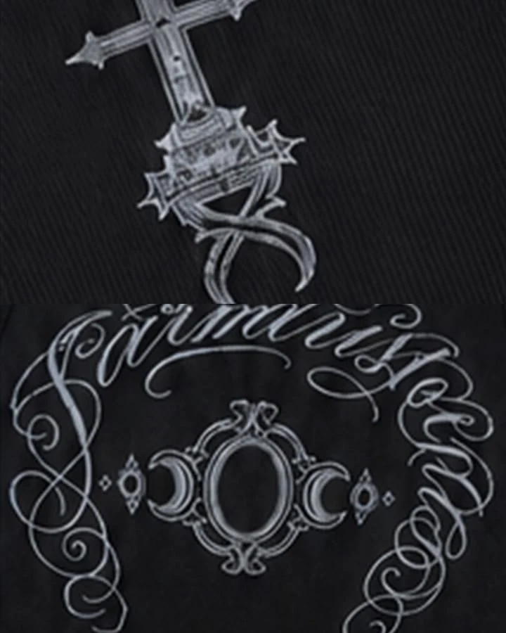 KIIKIO Gothic Cross Embroidered Slim Fit Ribbed Tank Top