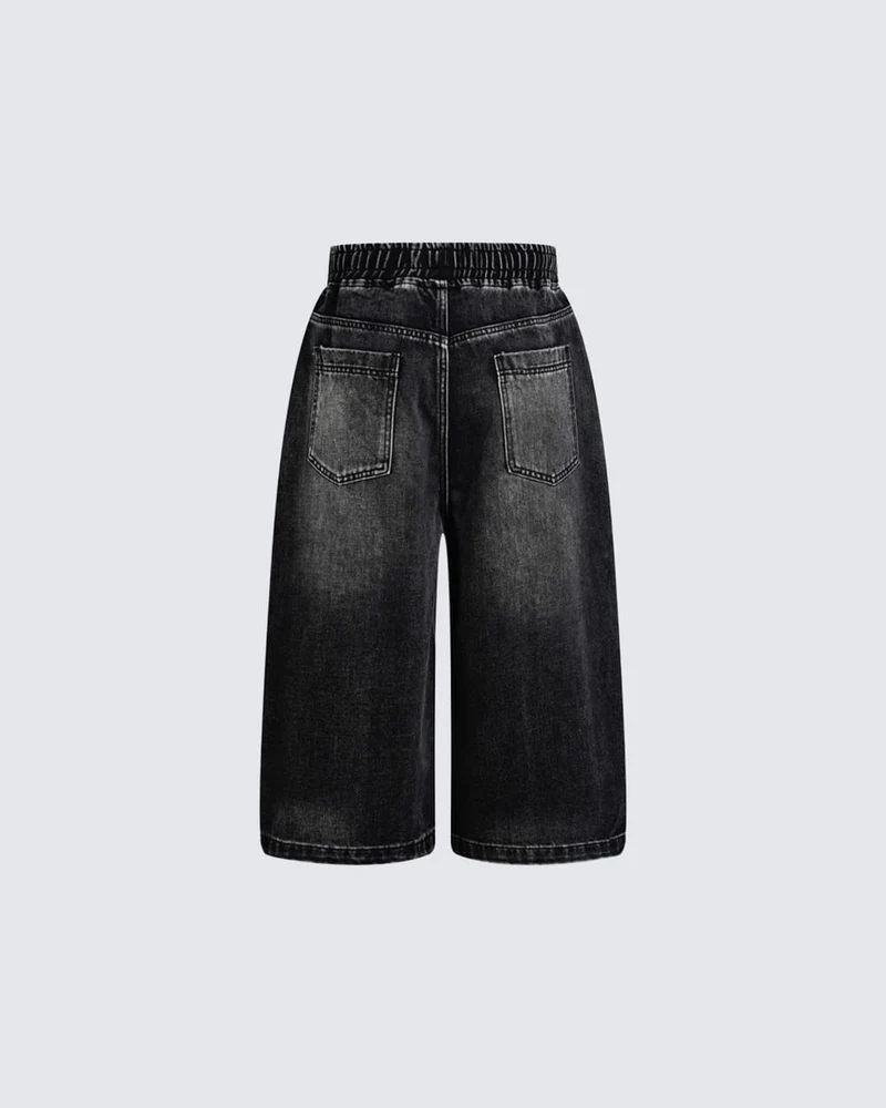 High Street Drawstring New Panel Cropped Denim Pants