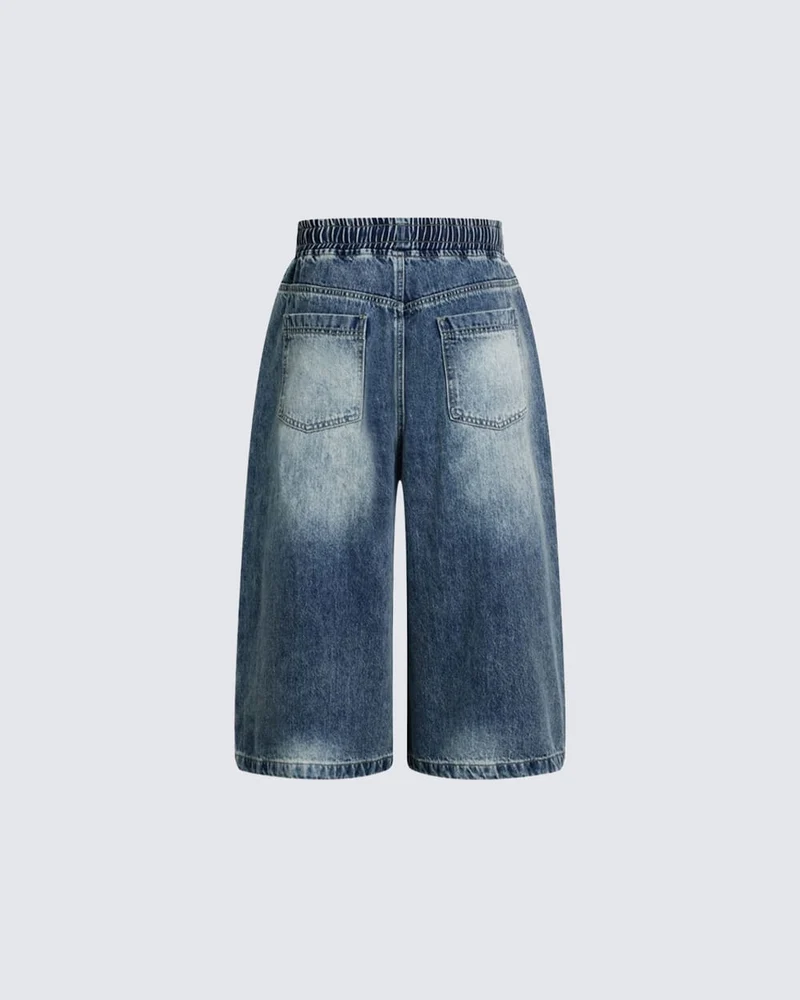 High Street Drawstring New Panel Cropped Denim Pants