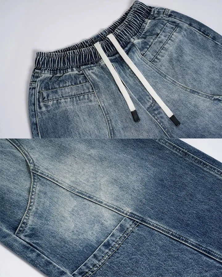 High Street Drawstring New Panel Cropped Denim Pants