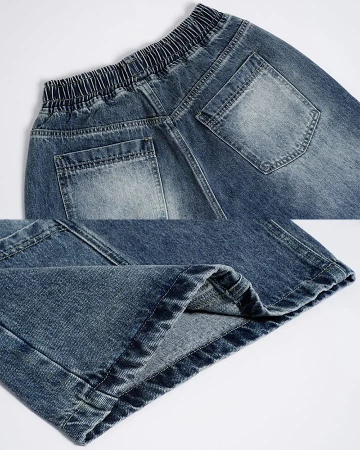 High Street Drawstring New Panel Cropped Denim Pants
