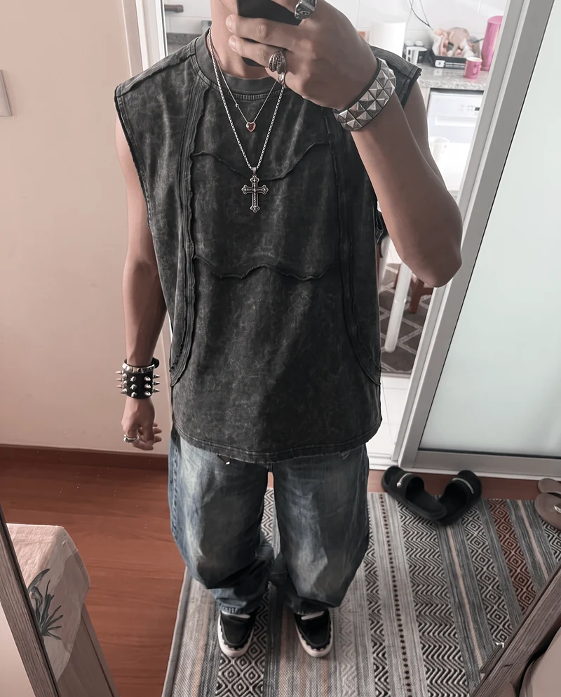 KIIKIO Retro Frayed Sleeveless Vest