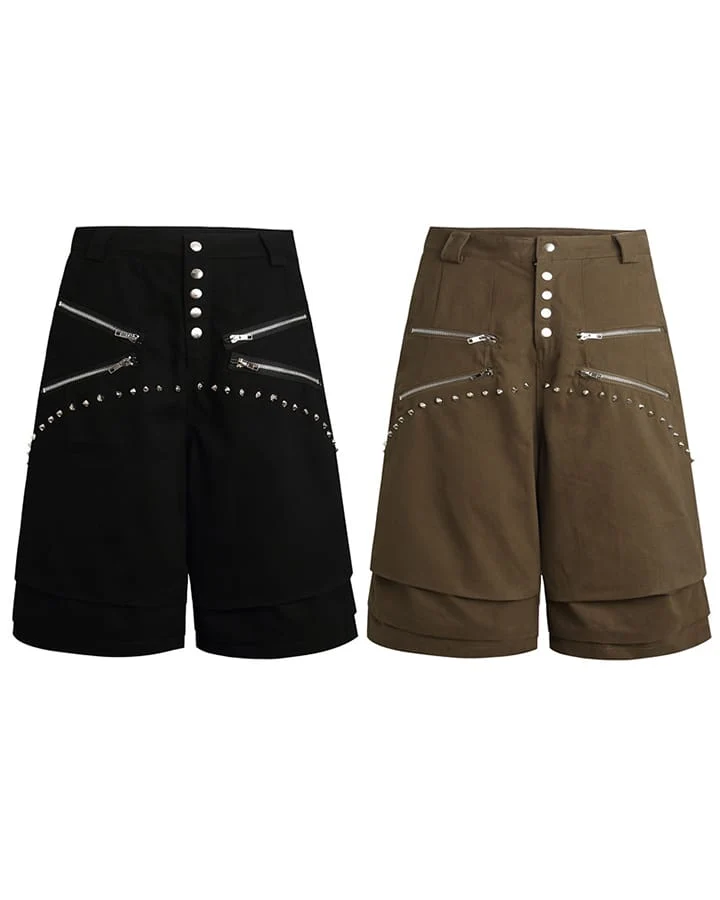 Gothic Rivet Zipper Layered New Wide Shorts