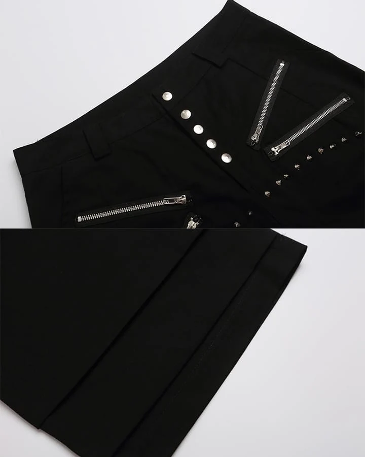 Gothic Rivet Zipper Layered New Wide Shorts