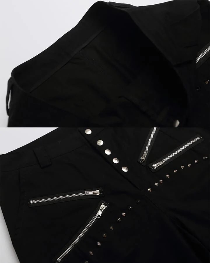 Gothic Rivet Zipper Layered New Wide Shorts