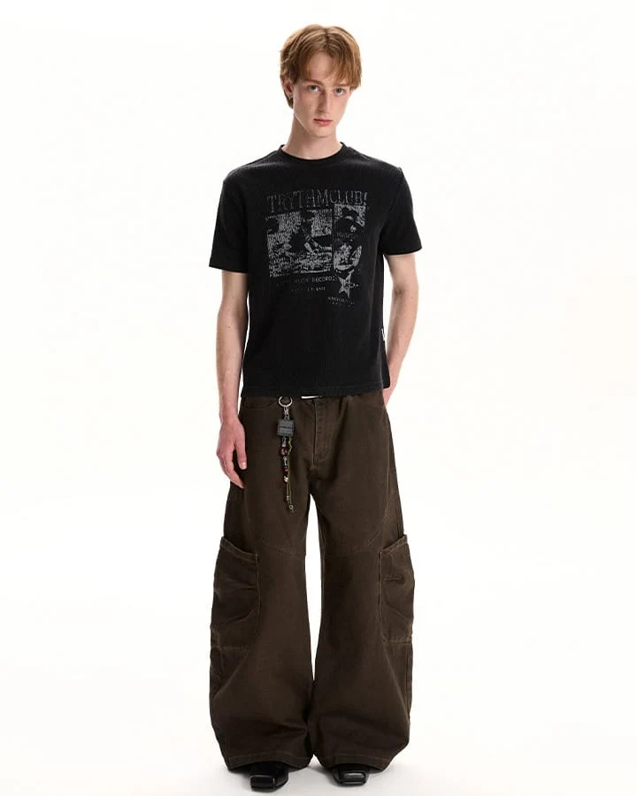 Waffle New Texture Vintage Washed Short T-Shirt