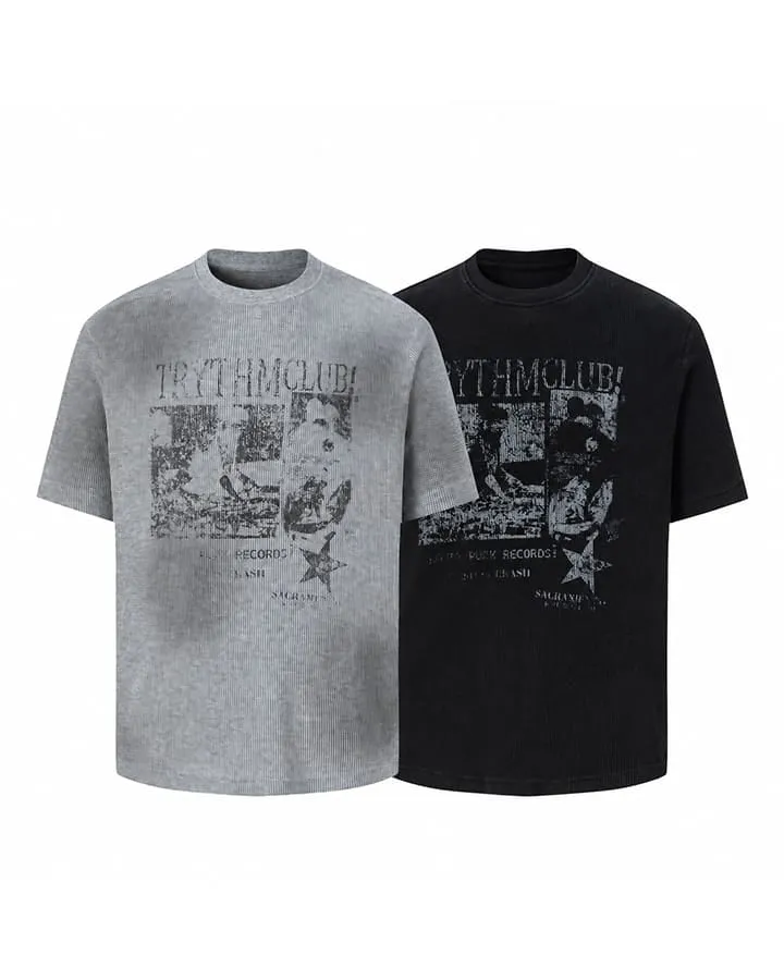 Waffle New Texture Vintage Washed Short T-Shirt