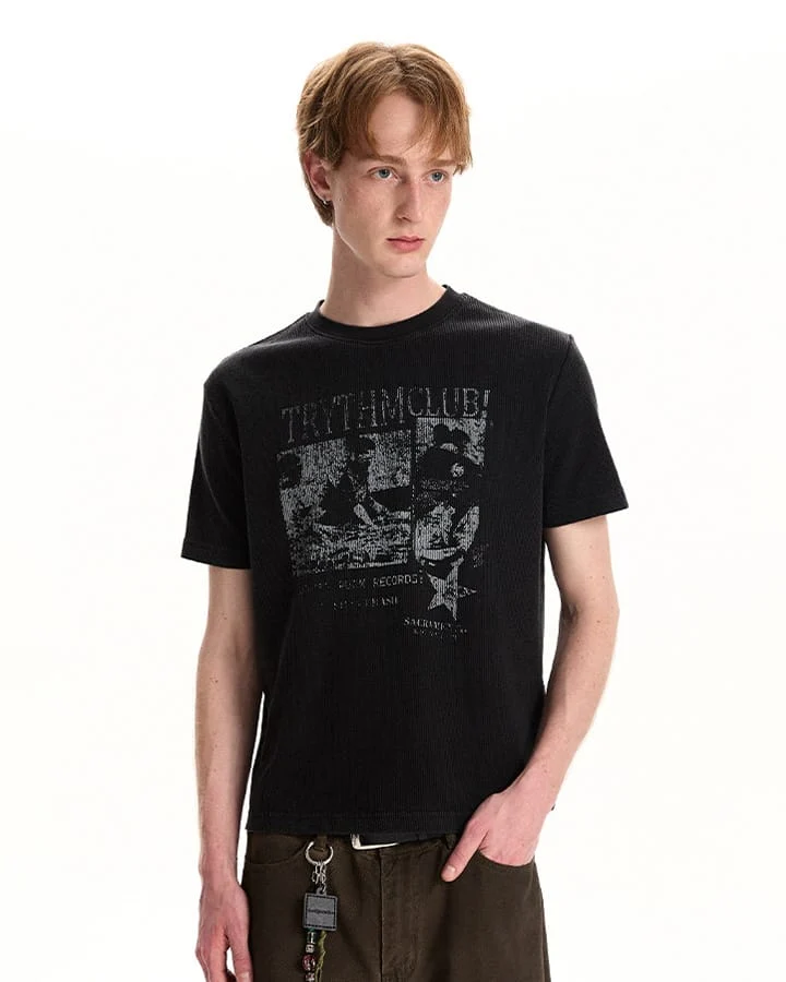 Waffle New Texture Vintage Washed Short T-Shirt