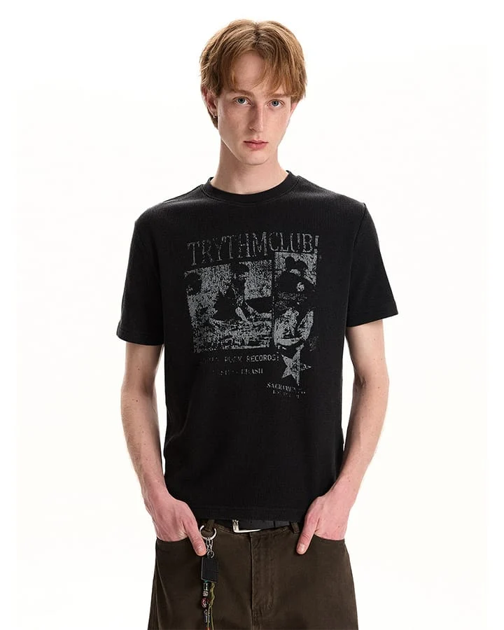 Waffle New Texture Vintage Washed Short T-Shirt