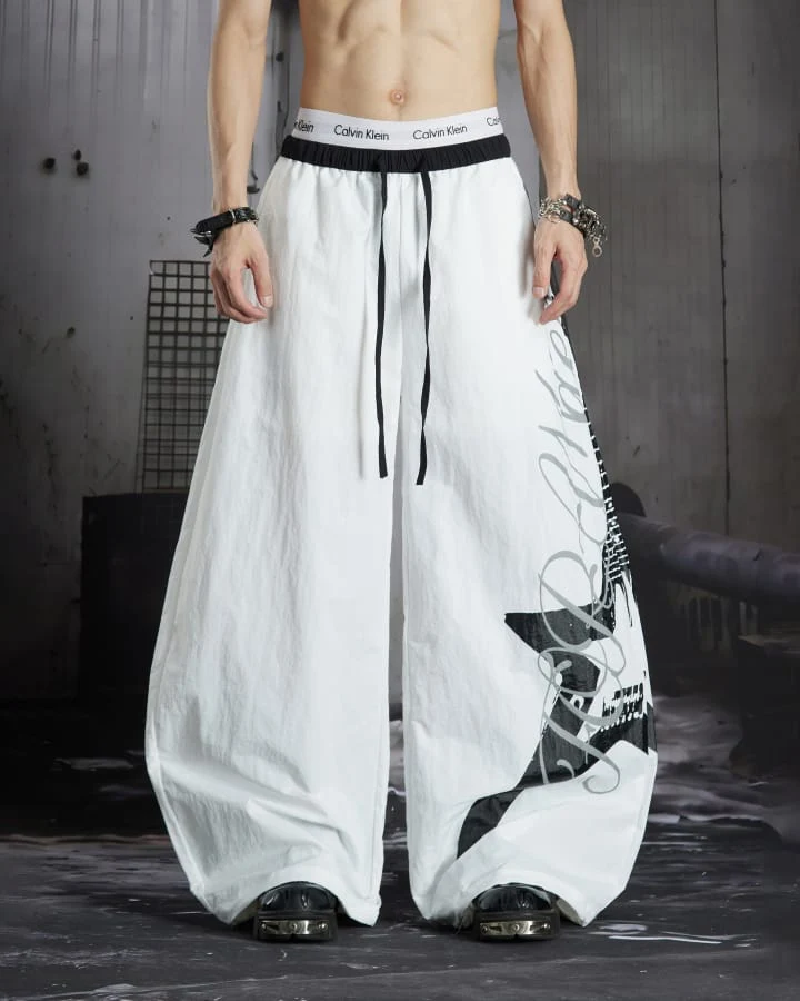 KIIKIO Sport Graphic Wide-Leg Track Pants