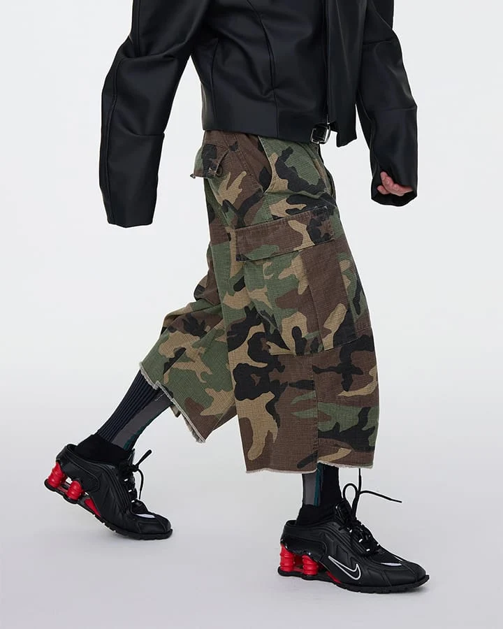 KIIKIO Utility Camo Cargo Pocket Wide Knee Shorts
