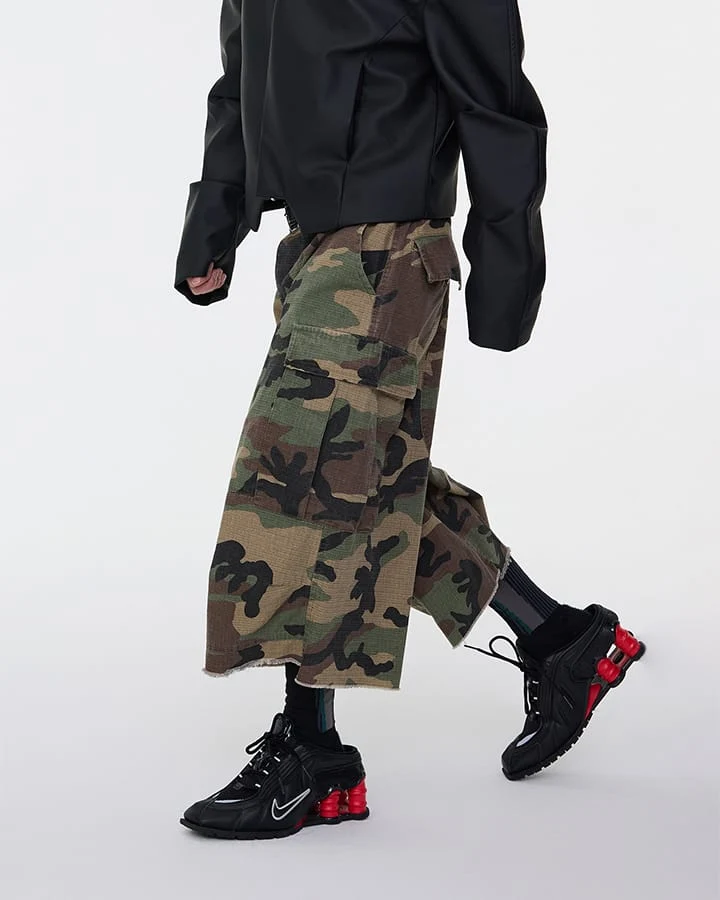 KIIKIO Utility Camo Cargo Pocket Wide Knee Shorts