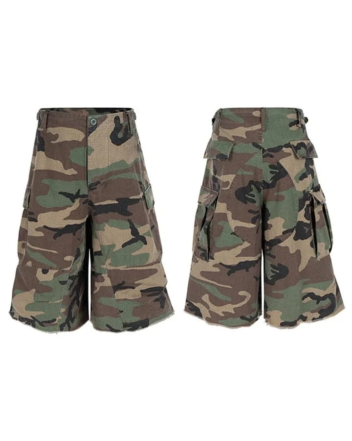 KIIKIO Utility Camo Cargo Pocket Wide Knee Shorts