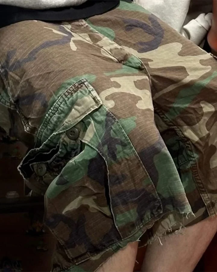 KIIKIO Utility Camo Cargo Pocket Wide Knee Shorts