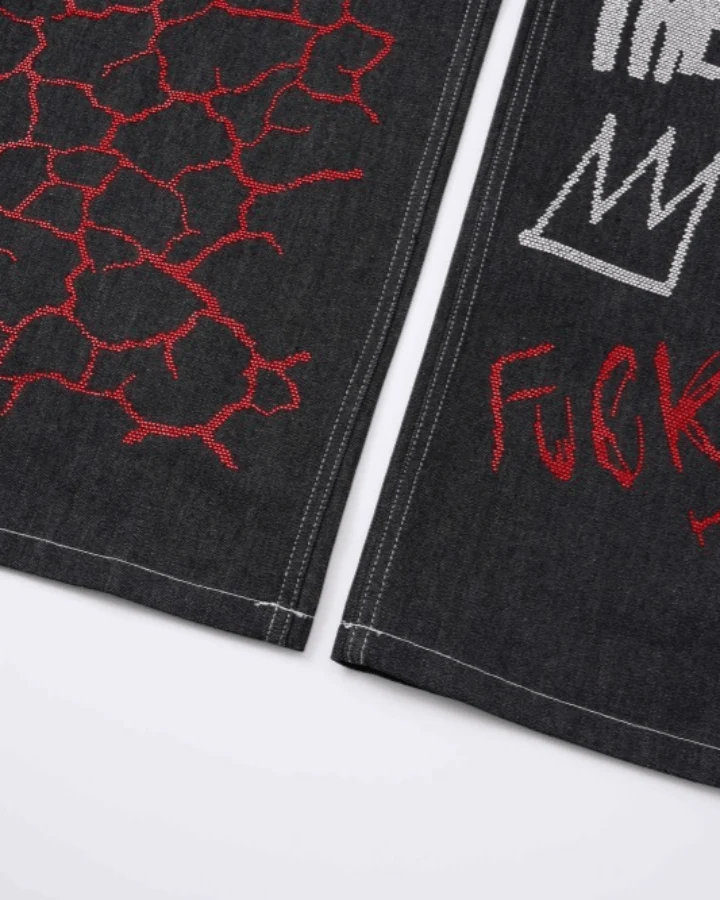 High Street Dark Style Graffiti Embroidered Jeans