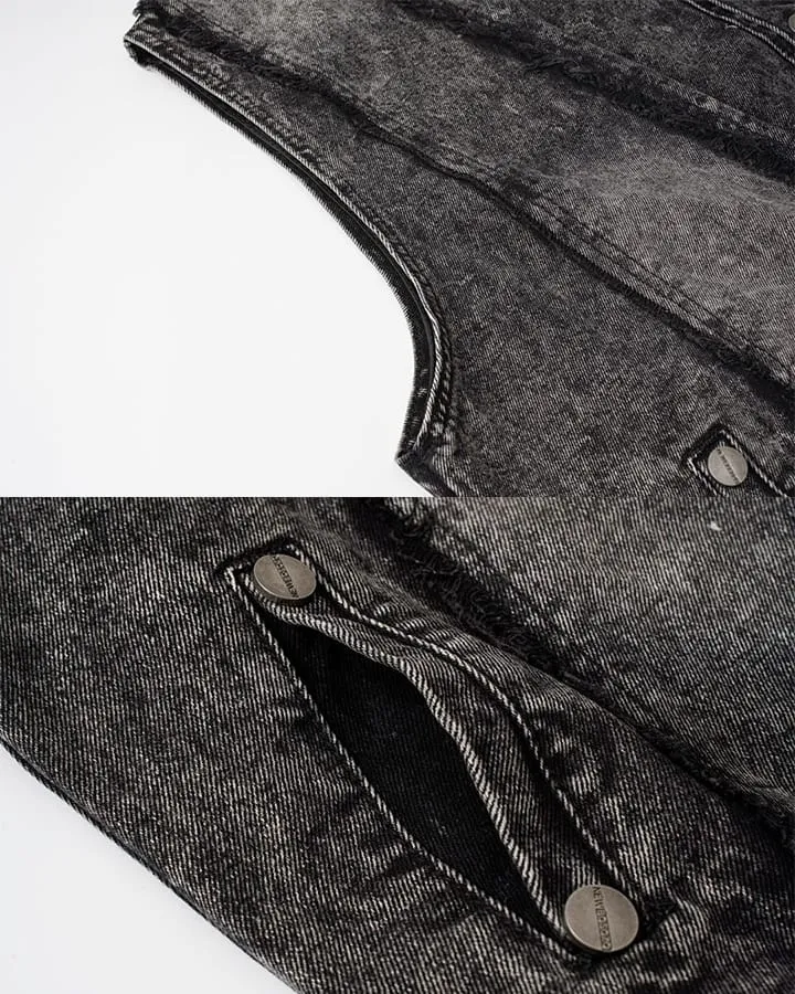 Dark Washed Button Pocket Sleeveless New Denim Vest