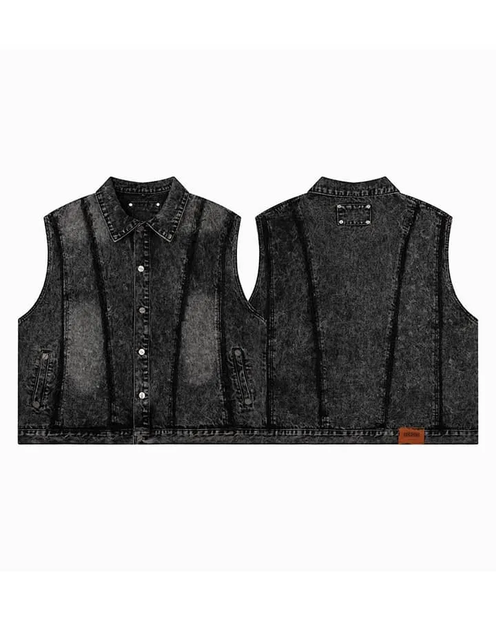 Dark Washed Button Pocket Sleeveless New Denim Vest