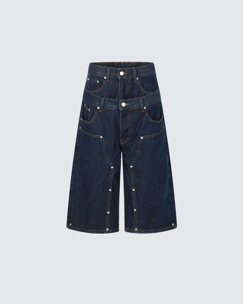 Layered Pocket Denim Shorts