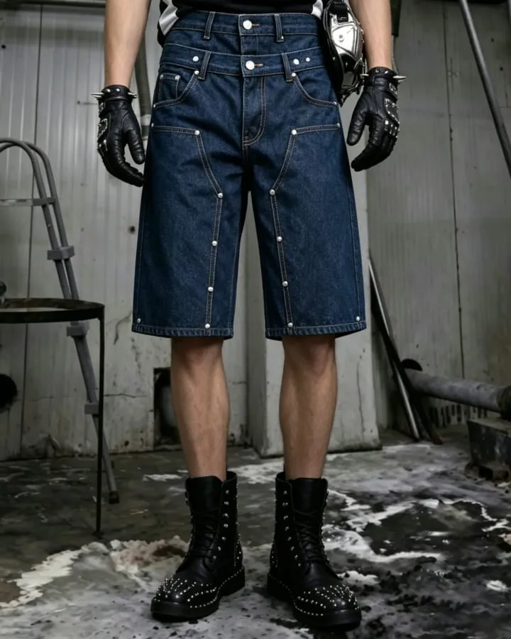 Layered Pocket Denim Shorts