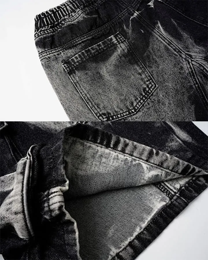 KIIKIO Utility Dark-Wash Drawstring Cargo Wide Denim Shorts