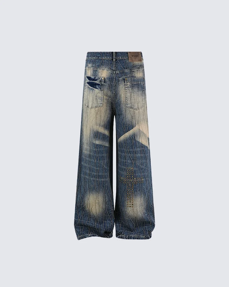 New Vintage Y2K Washed Cross Star Rhinestone Jeans