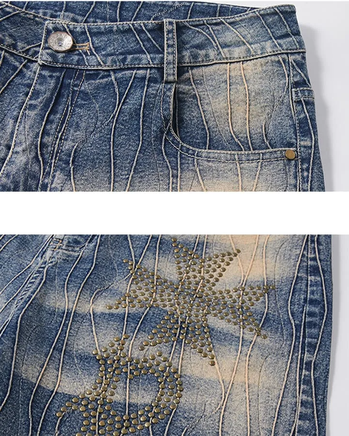 New Vintage Y2K Washed Cross Star Rhinestone Jeans