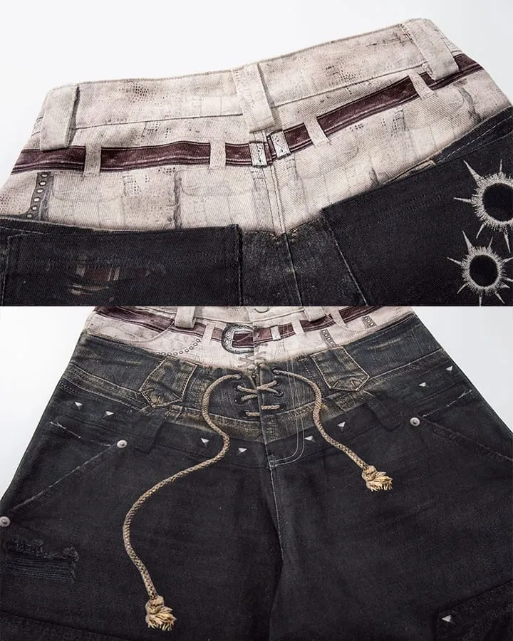 Vintage 3D Print Design Straight Leg Pants New