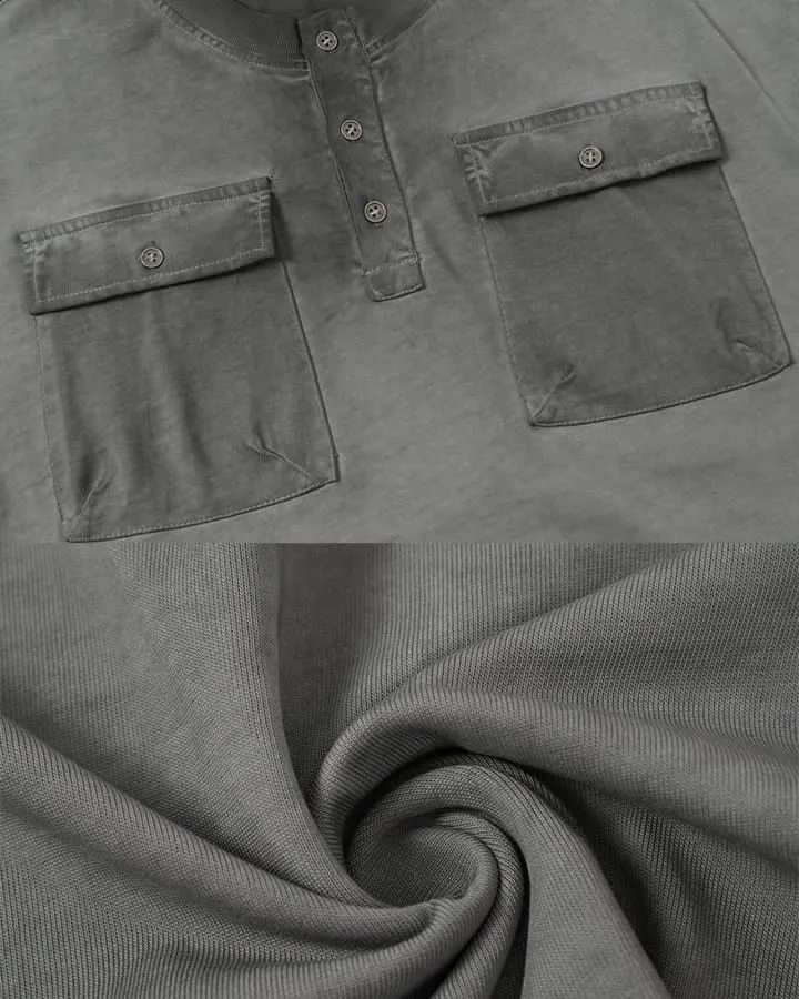 Utility Vintage Washed Double Pocket Henley Tee