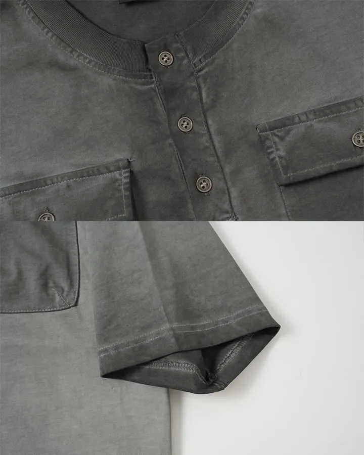 Utility Vintage Washed Double Pocket Henley Tee