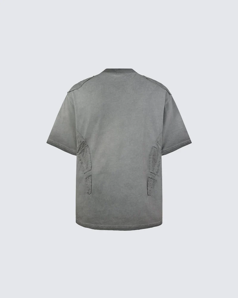Grunge Washed Raw Edge Patchwork Boxy Tee New