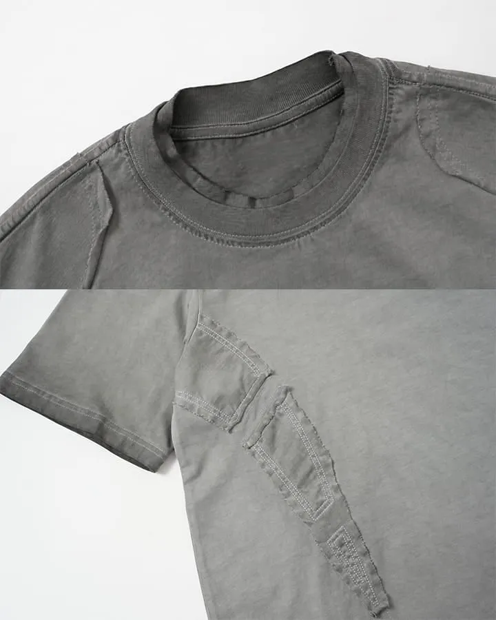 Grunge Washed Raw Edge Patchwork Boxy Tee New