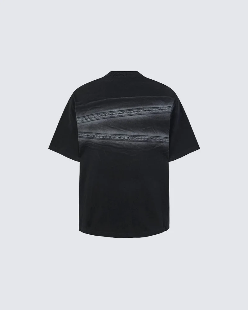 New Dark Gothic Lace Stripe Washed Boxy Tee