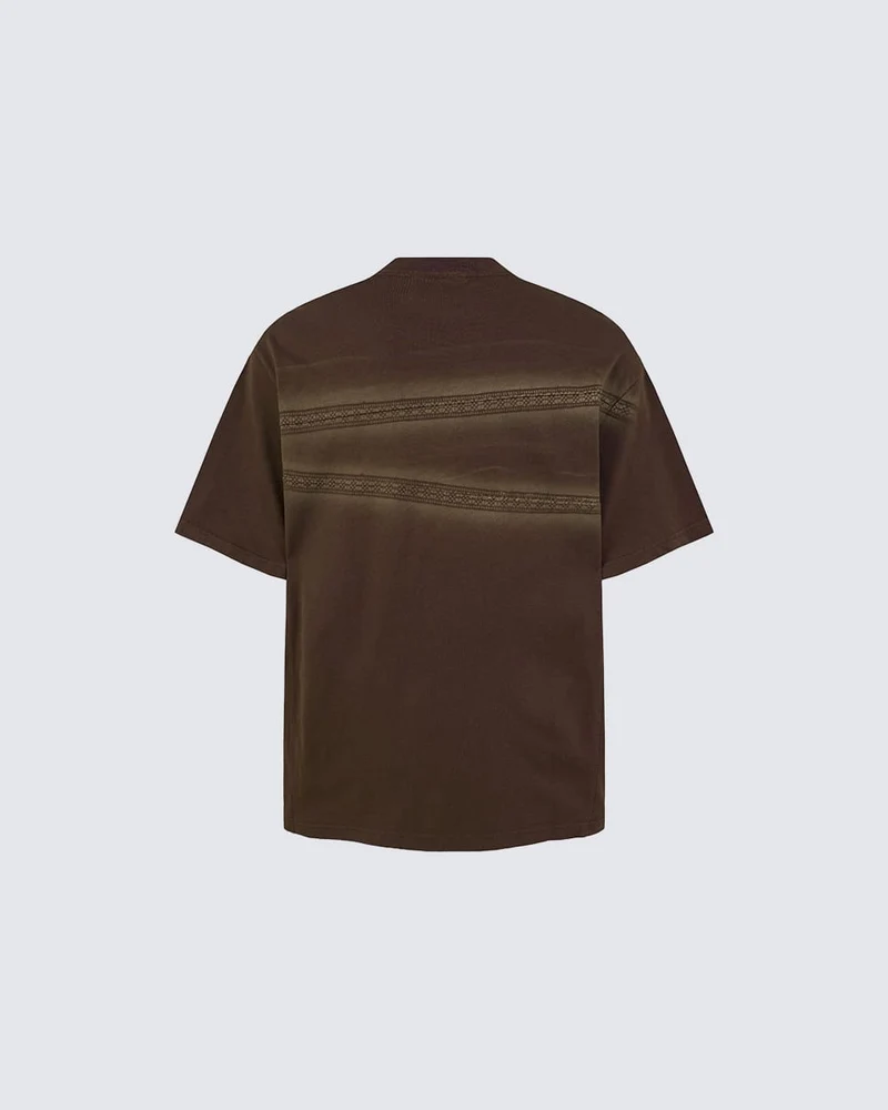 New Dark Gothic Lace Stripe Washed Boxy Tee