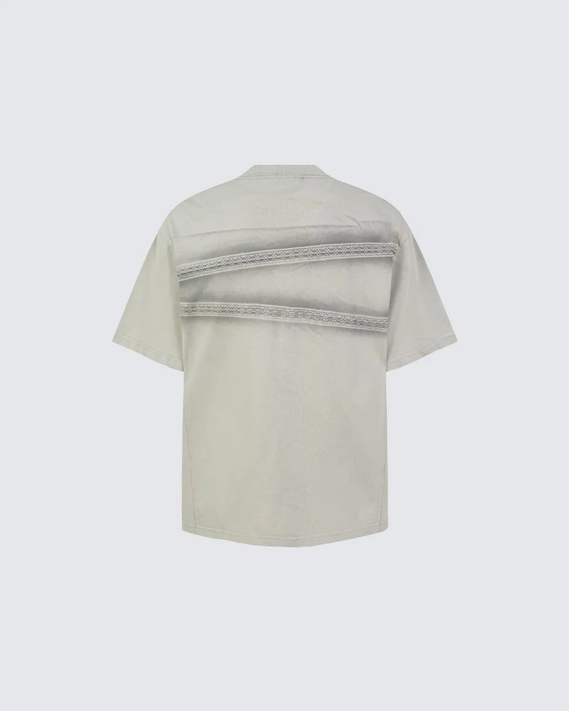 New Dark Gothic Lace Stripe Washed Boxy Tee
